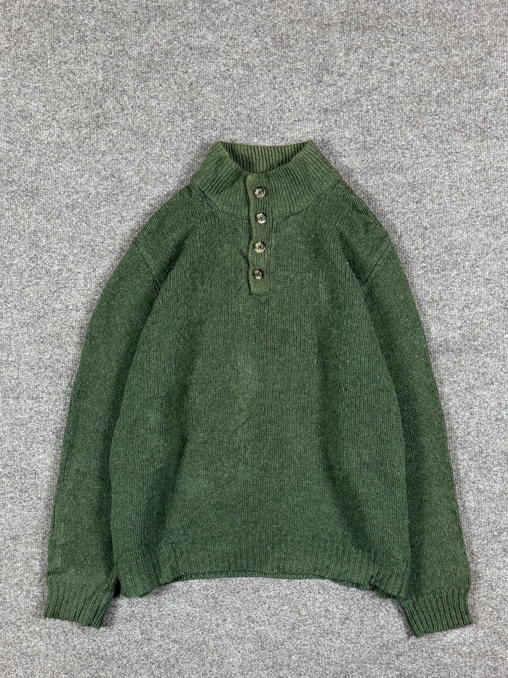 Vintage LL Bean 100% Lambswool Henley Turtleneck Sweater Men’s L Green Pullover